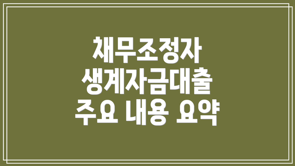 채무조정자 생계자금대출 주요 내용 요약