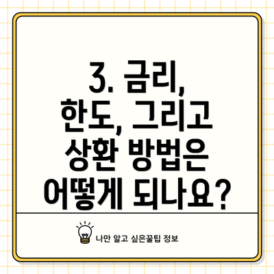 3. 금리, 한도, 그리고 상환 방법은 어떻게 되나요?