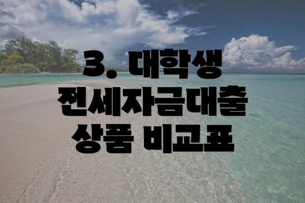 3. 대학생 전세자금대출 상품 비교표