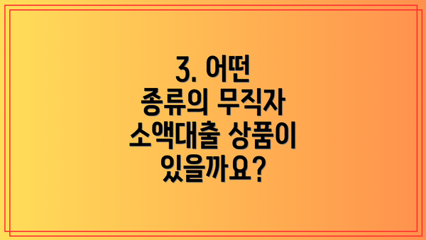 3. 어떤 종류의 무직자 소액대출 상품이 있을까요?