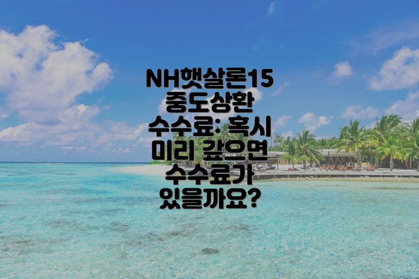 NH햇살론15 중도상환 수수료: 혹시 미리 갚으면 수수료가 있을까요?