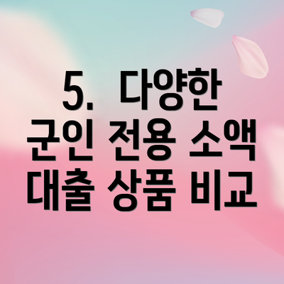 5.  다양한 군인 전용 소액 대출 상품 비교