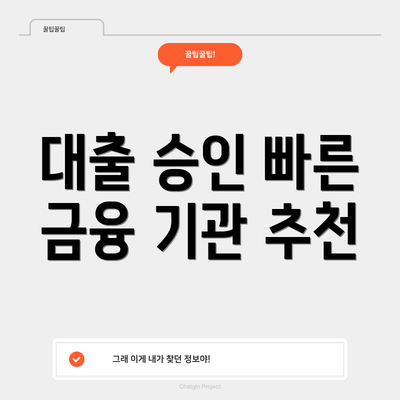 대출 승인 빠른 금융 기관 추천